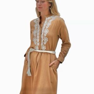 Ex Voto Ivy Caftan Doe Color Ivory Embroidery Off-White Rope Belt NWT